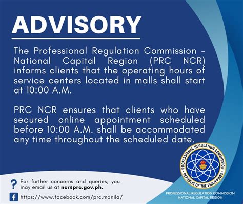 Operating Hours of PRC Offices and Service Centers in NCR on .